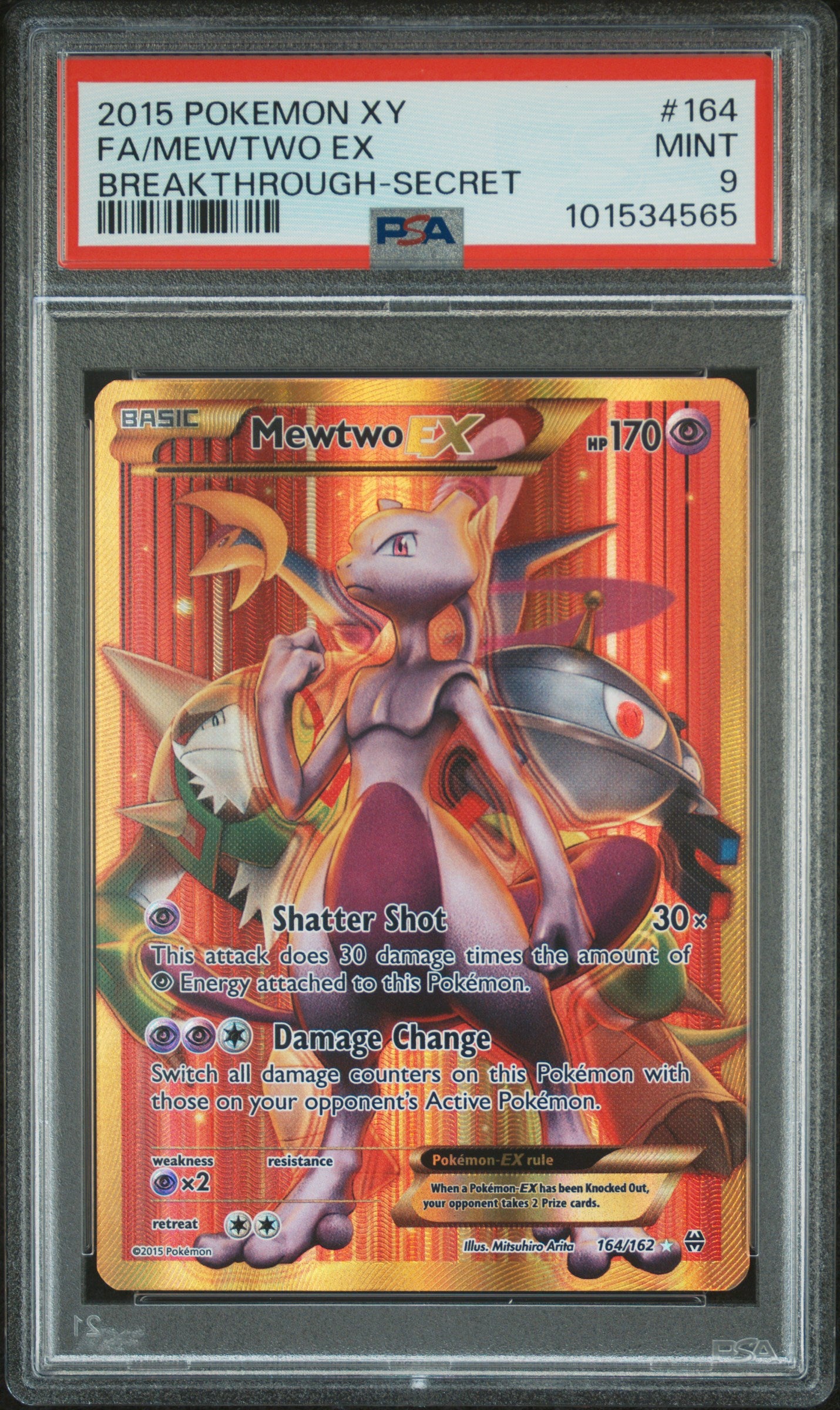 Mewtwo EX (164 Secret Full Art) #164 BREAKthrough Secret Rare Holofoil PSA 9