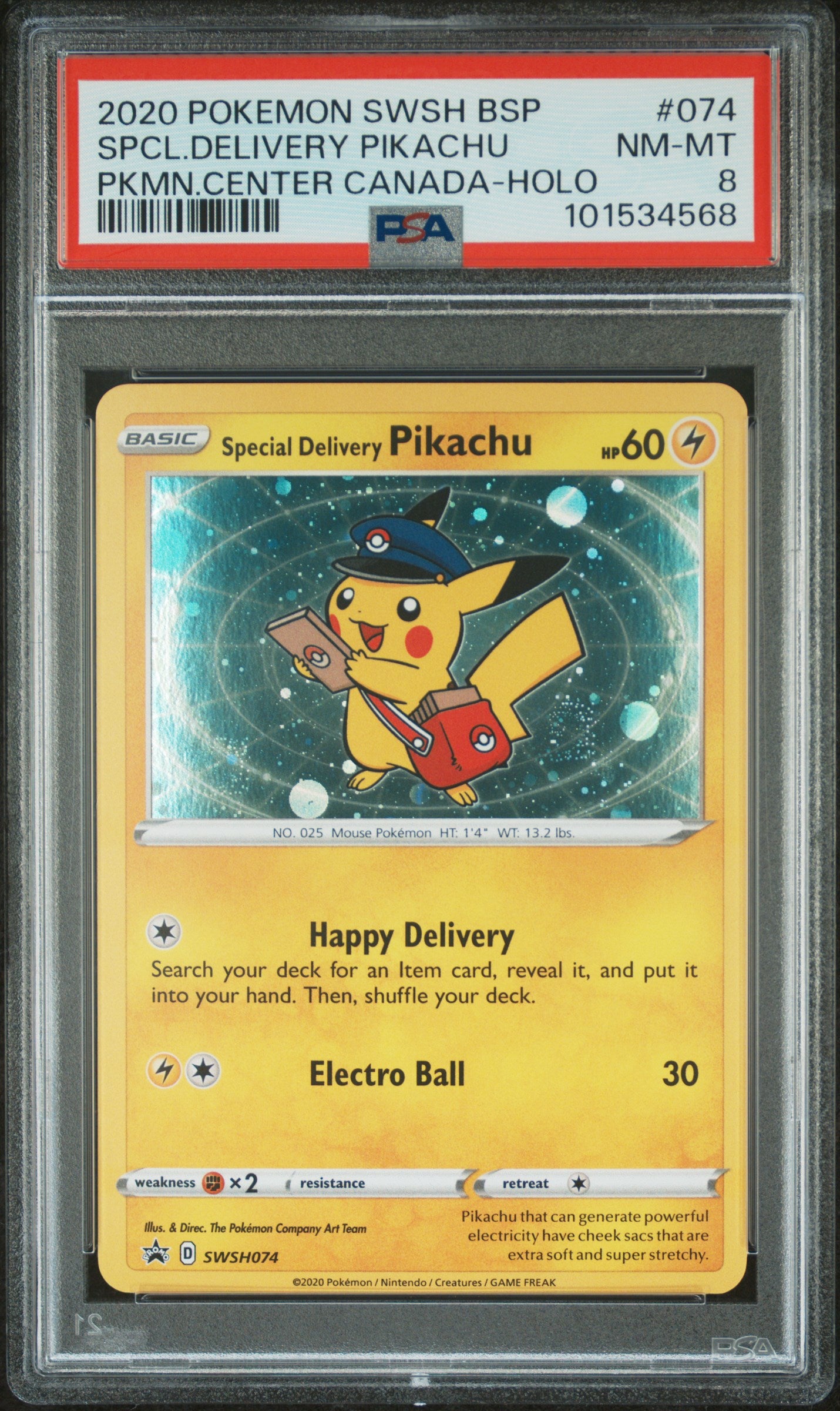 Special Delivery Pikachu #SWSH074 Sword & Shield Promo Promo Holofoil PSA 8