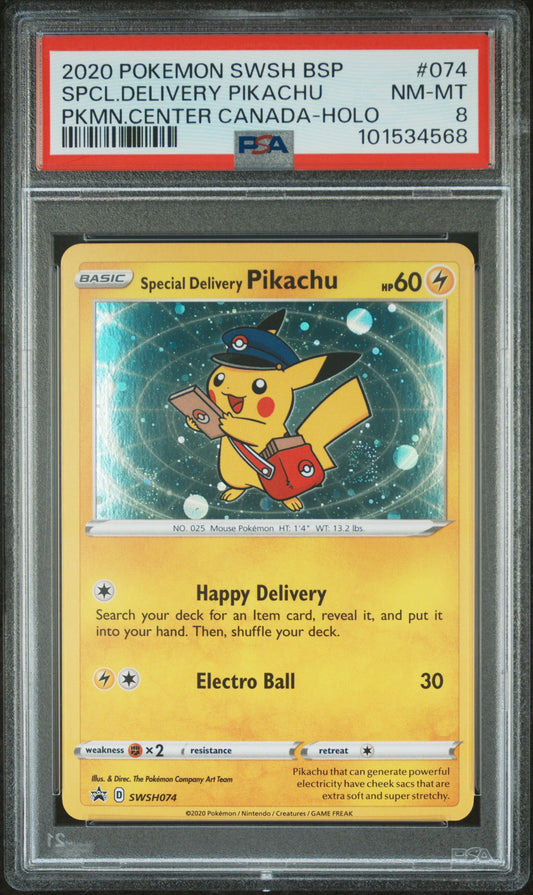 Special Delivery Pikachu #SWSH074 Sword & Shield Promo Promo Holofoil PSA 8