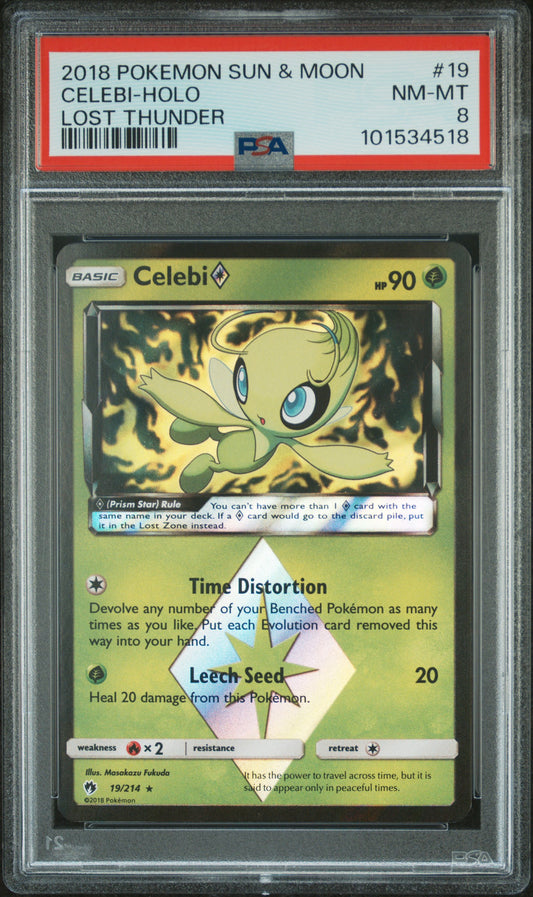 Celebi Prism Star #19 Lost Thunder Prism Rare Holofoil PSA 8