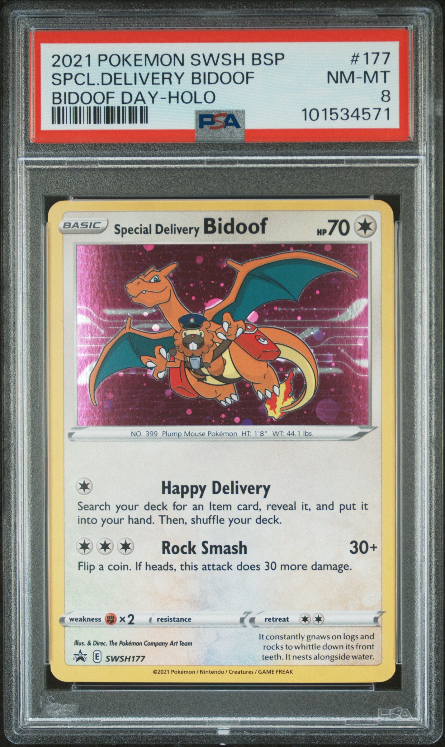 Special Delivery Bidoof #SWSH177 Sword & Shield Promo Promo Holofoil PSA 8