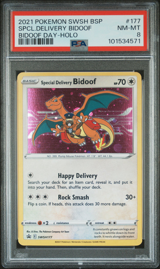 Special Delivery Bidoof #SWSH177 Sword & Shield Promo Promo Holofoil PSA 8