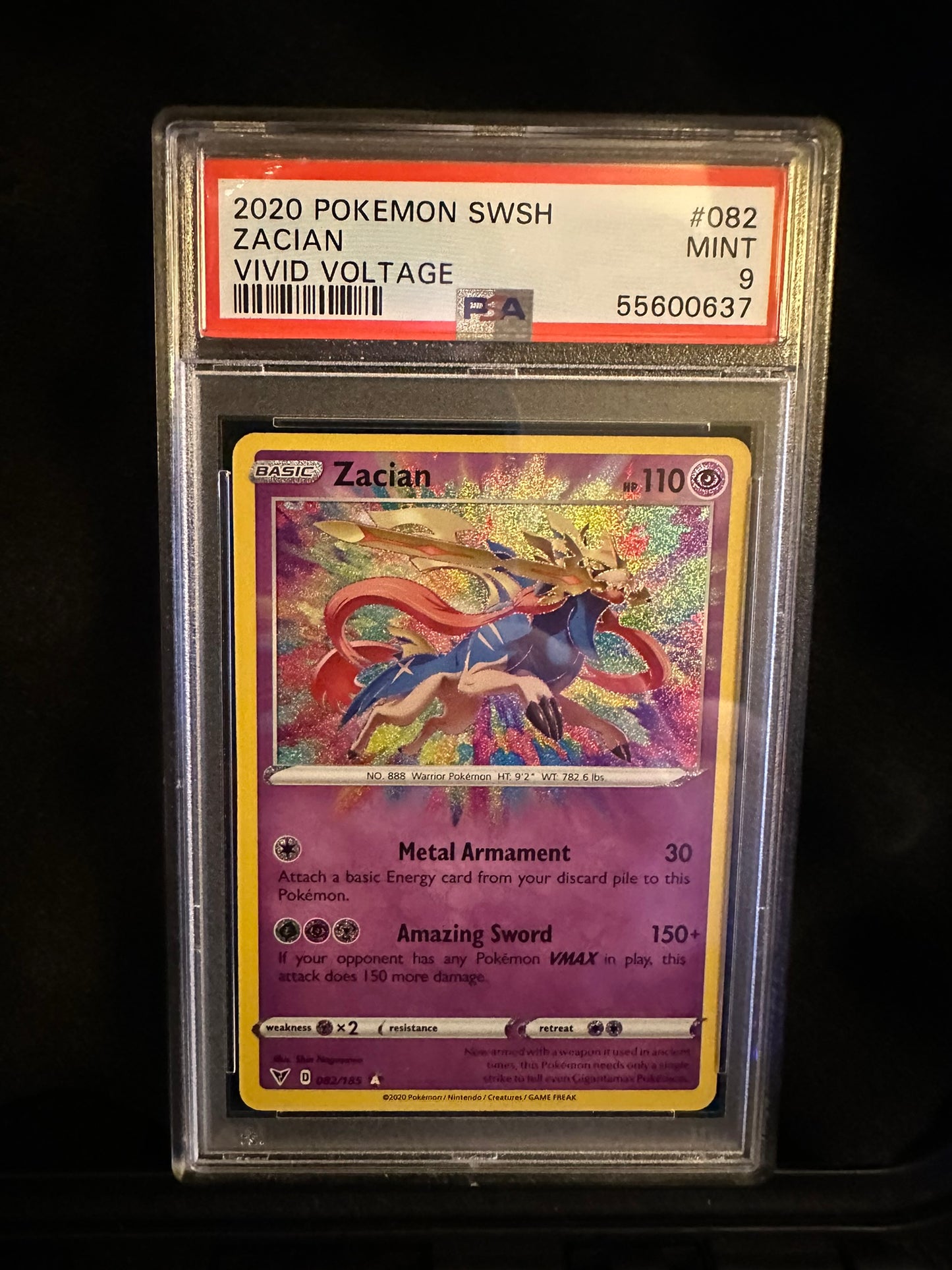 Zacian #082/185 Vivid Voltage Amazing Rare Holofoil PSA 9