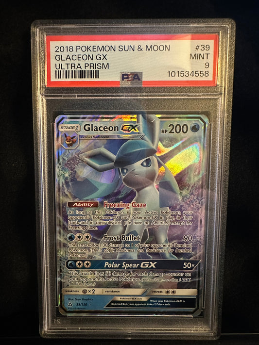 Glaceon GX #39/156 Ultra Prism Ultra Rare Holofoil PSA 9