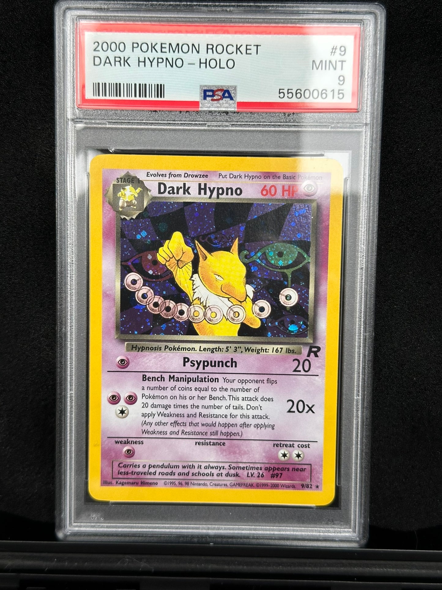 Dark Hypno #9 Team Rocket Holo Rare Unlimited Holofoil PSA 9