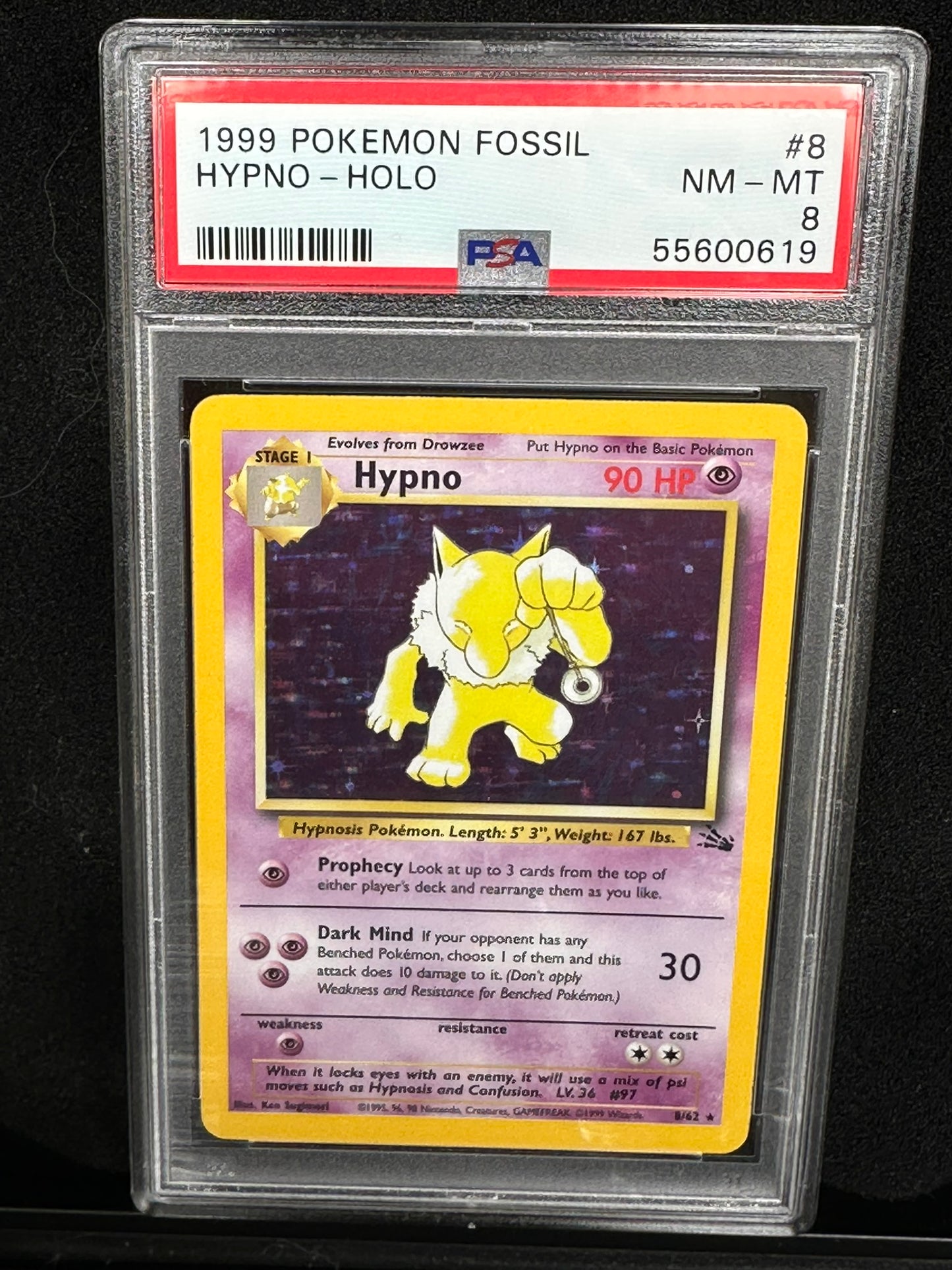 Hypno #8 Fossil Holo Rare Holofoil PSA 8