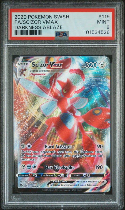 Scizor VMAX #119/189 Darkness Ablaze Ultra Rare Holofoil PSA 9