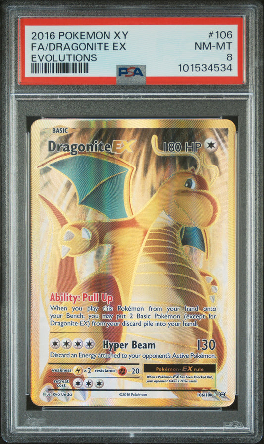 Dragonite EX (Full Art) #106/108 Evolutions Ultra Rare Holofoil PSA 8