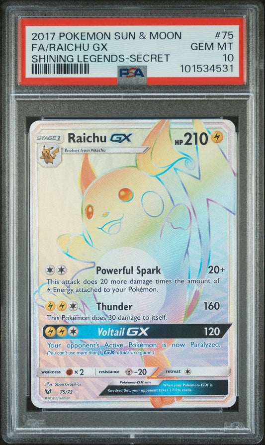 Raichu GX (Secret) #75 Shining Legends Secret Rare Holofoil PSA 10
