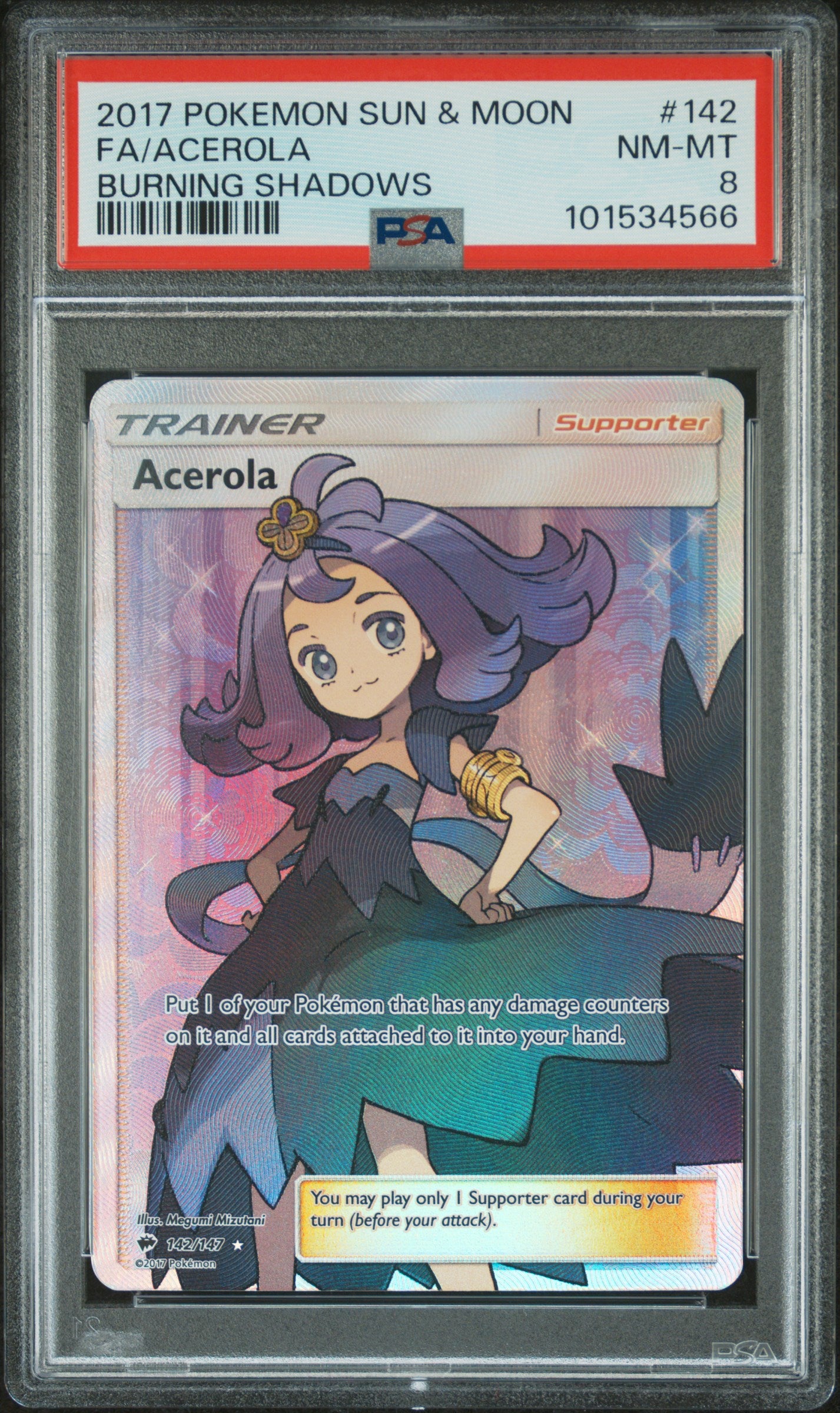 Acerola (Full Art) #142/147 Burning Shadows Ultra Rare Holofoil PSA 8