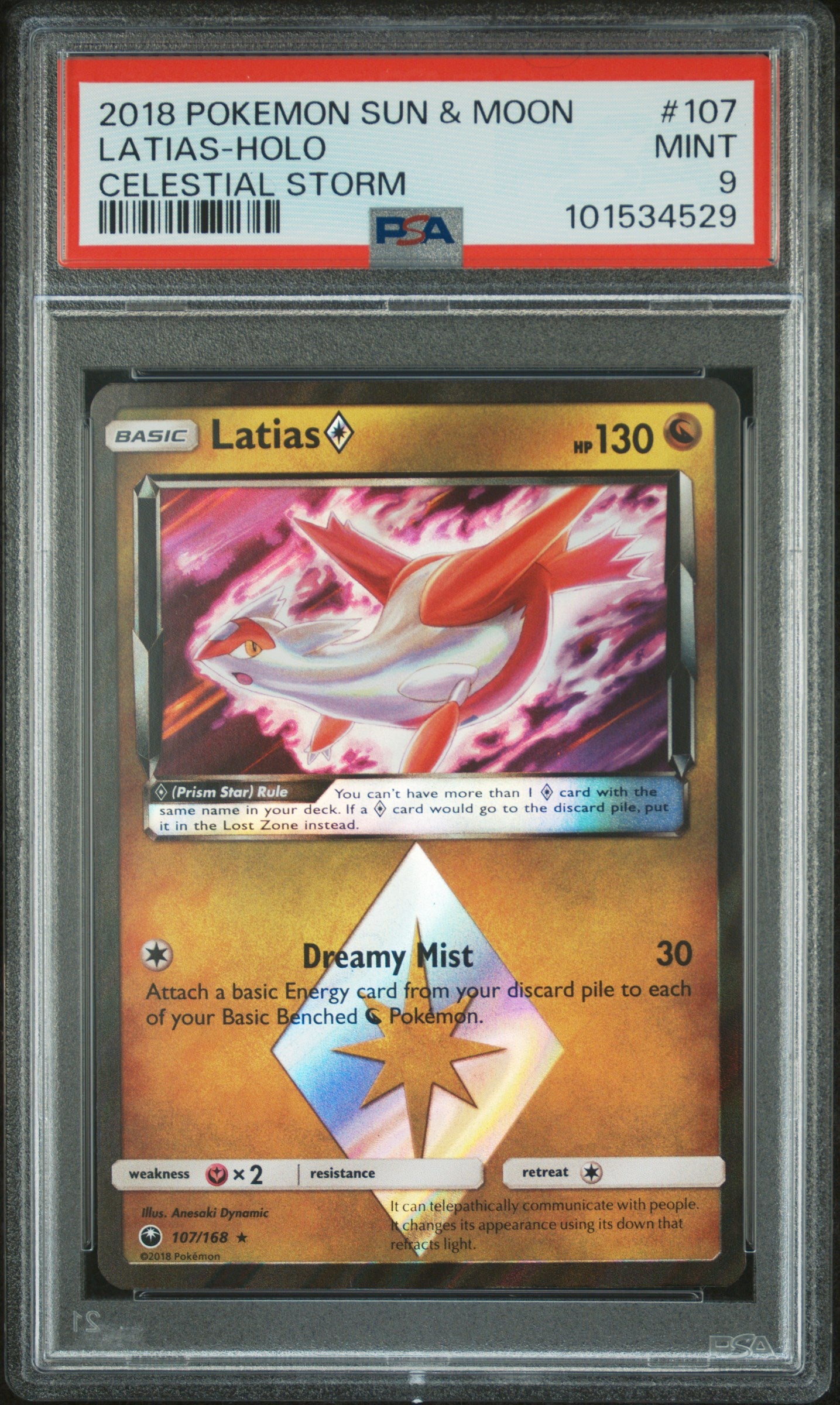 Latias Prism Star #107 Celestial Storm Prism Rare Holofoil PSA 9