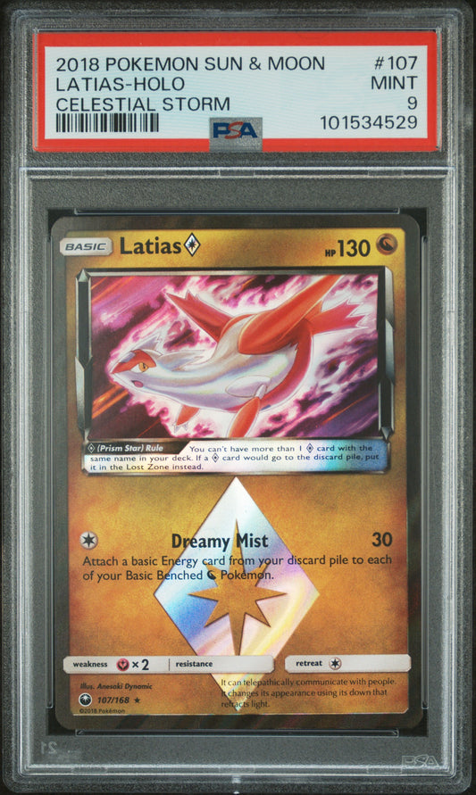 Latias Prism Star #107 Celestial Storm Prism Rare Holofoil PSA 9