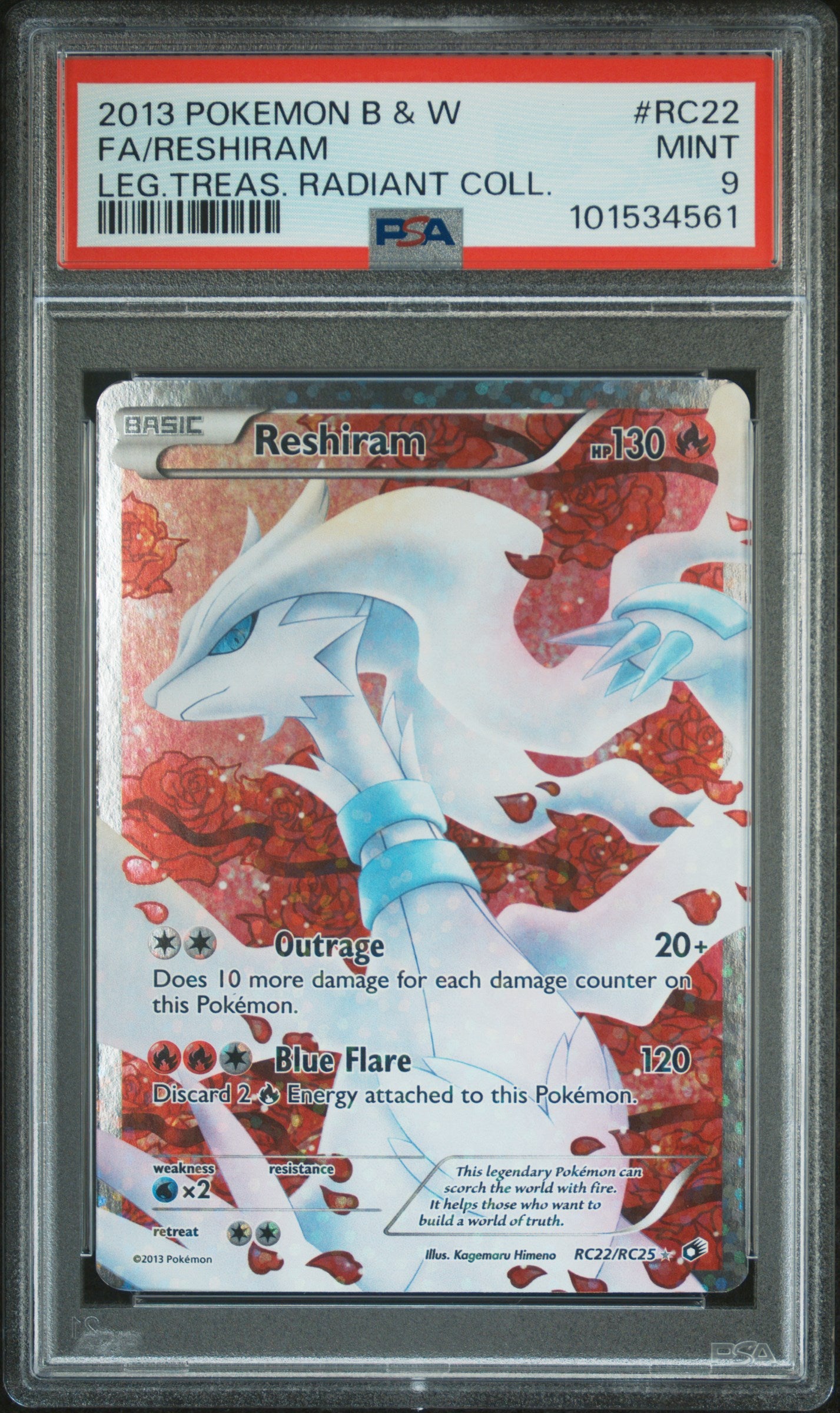 Reshiram (Full Art) #RC22 Legendary Treasures: Radiant Collections Ultra Rare Holofoil PSA 9