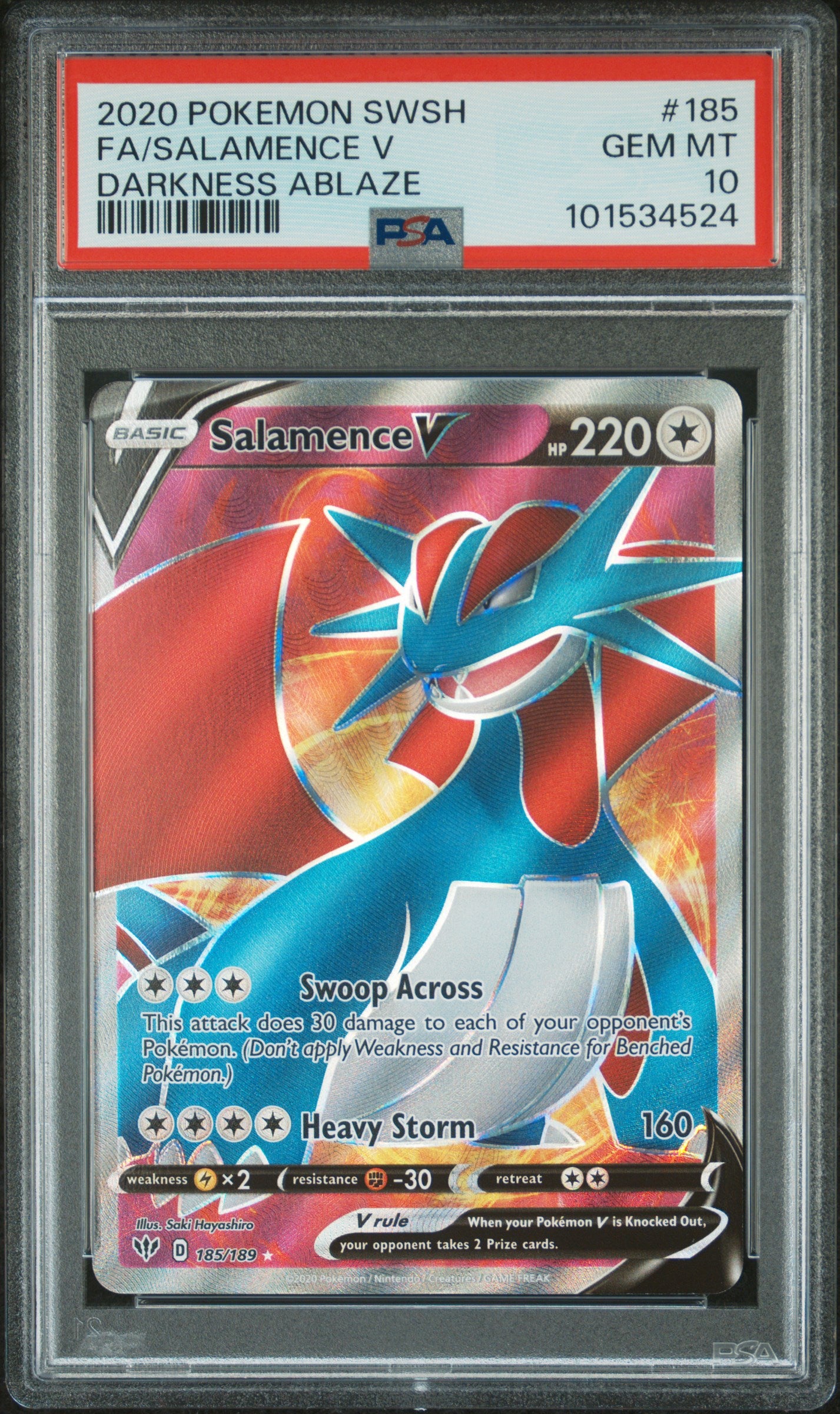 Salamence V (Full Art) #185/189 Darkness Ablaze Ultra Rare Holofoil PSA 10