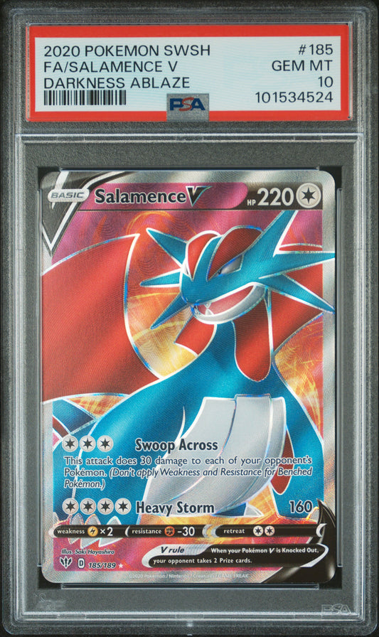 Salamence V (Full Art) #185/189 Darkness Ablaze Ultra Rare Holofoil PSA 10
