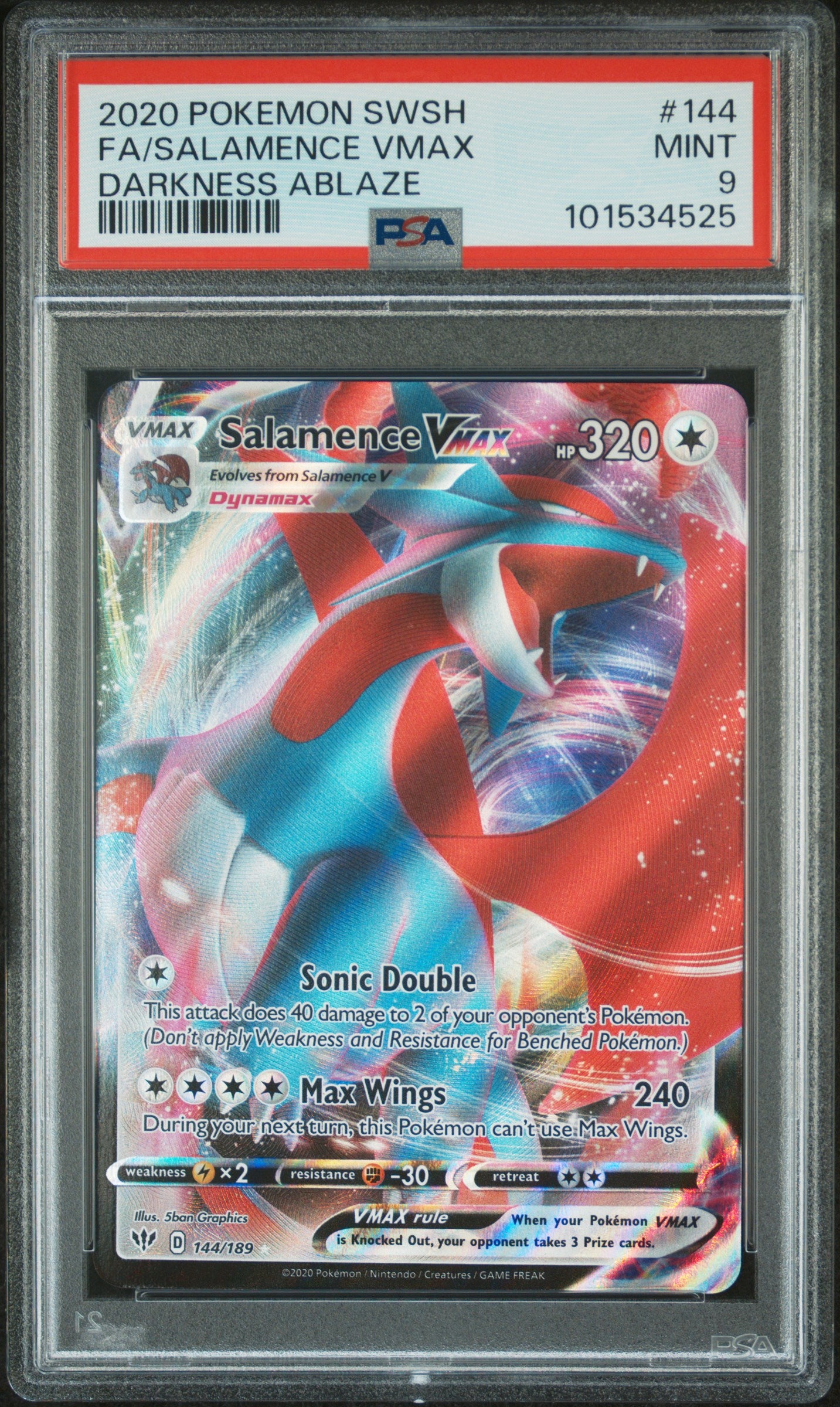 Salamence VMAX #144/189 Darkness Ablaze Ultra Rare Holofoil PSA 9